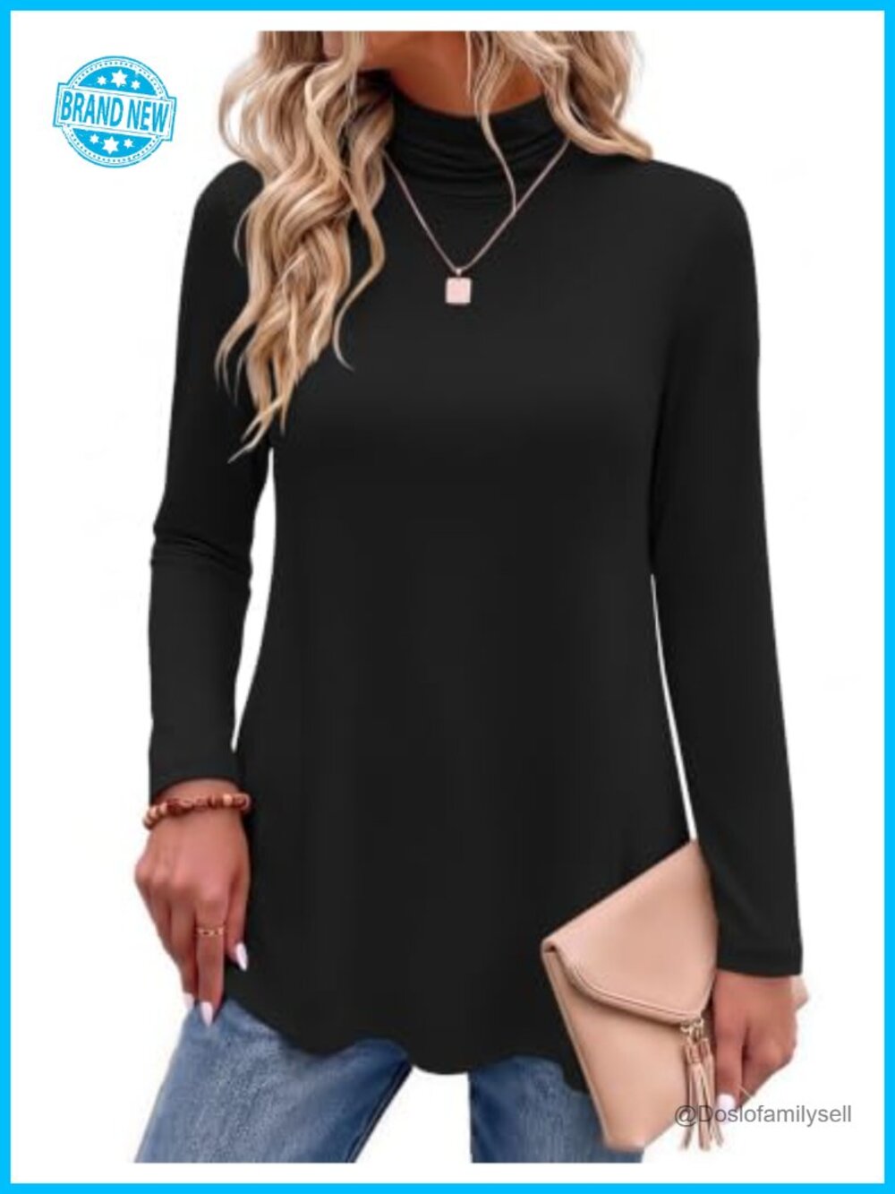 Women's Turtleneck Tunic Top Long Sleeve Loose Fit Work Casual